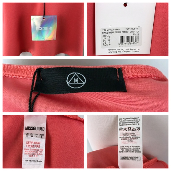 NWT Missguided Sweetheart Frilled Bardot Crop Top - Picture 8 of 8